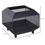 Black square mesh fire pit with open top and sturdy legs