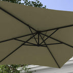 Beige square cantilever parasol underside with rib framework and central hub