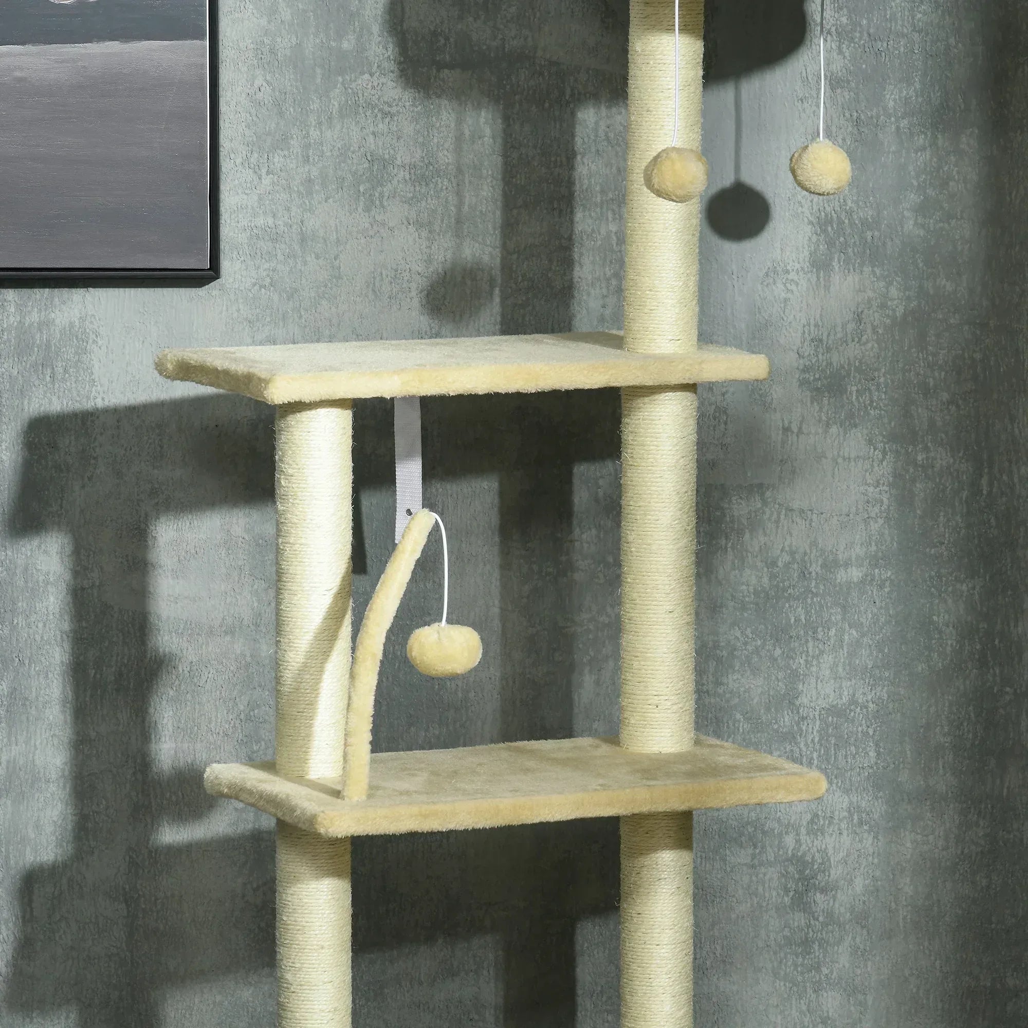 230-250cm Floor-to-Ceiling Climbing Cat Tree Tower - Beige - Bobobiy