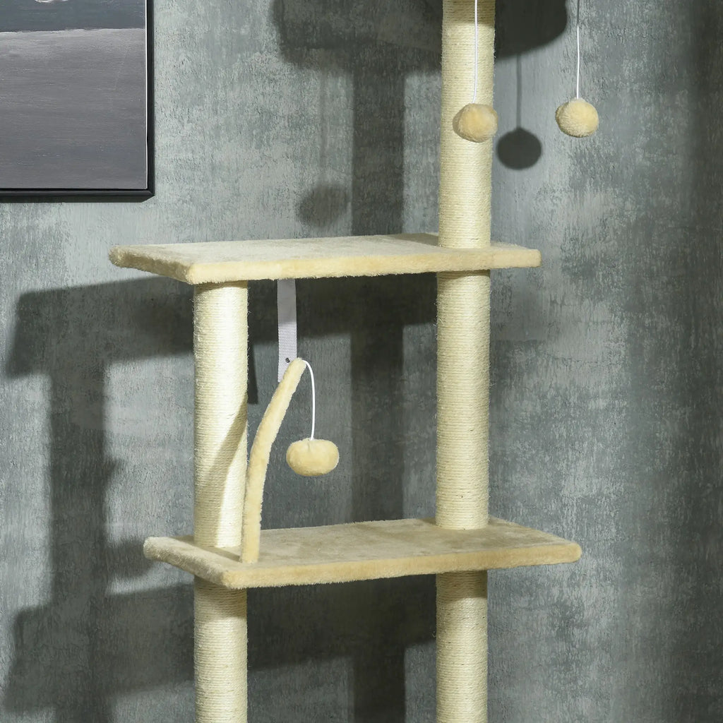 PawHut 230 250cm Floor to Ceiling Climbing Cat Tree Tower Beige