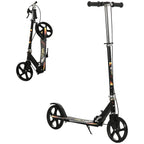 Black kids foldable kick scooter with four big wheels and graphic deck