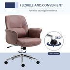 360-degree swivel office chair with padded armrests and caster wheels on a chrome base