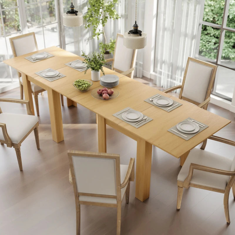 Natural wood rectangular dining table with extendable leafs for everyday seating