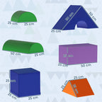 Colorful foam block set diagram with size measurements in cm