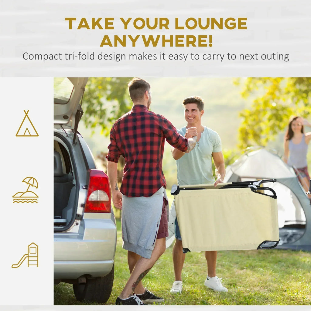 Folding Sun Loungers Set of 2 with Face Hole, 4-Position Adjustable Backrest Garden Recliner Chairs Sunbeds, Outdoor Lounge Chairs with 600 D Oxford Cloth Seat, Pillow for Beach, Beige - Bobobiy