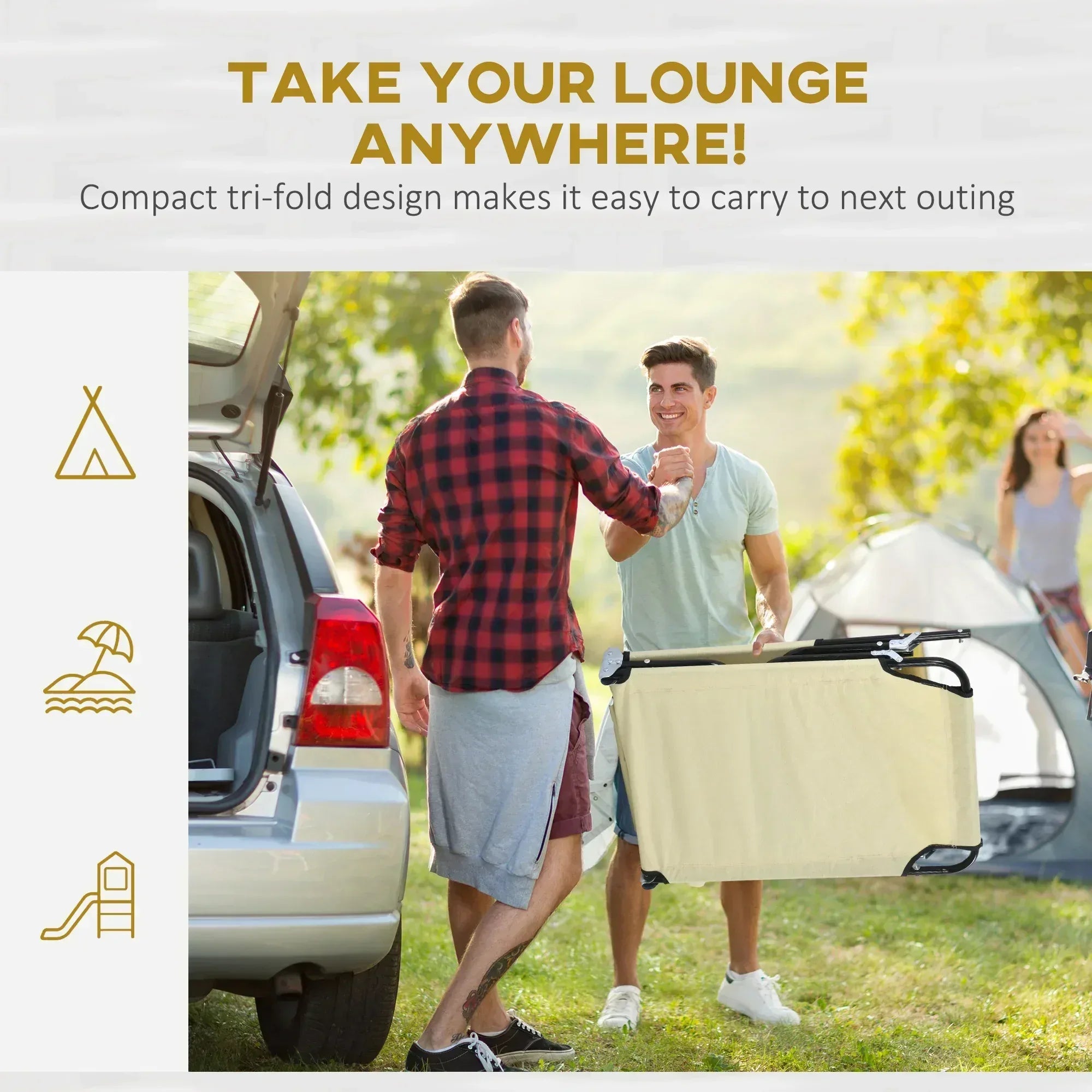 Folding Sun Loungers Set of 2 with Face Hole, 4-Position Adjustable Backrest Garden Recliner Chairs Sunbeds, Outdoor Lounge Chairs with 600 D Oxford Cloth Seat, Pillow for Beach, Beige - Bobobiy