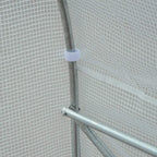 Galvanized metal frame corner with white PE cover secured to tube