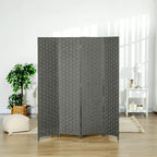 Grey 4-panel freestanding privacy screen with woven texture panels