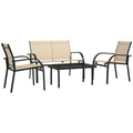 Four-Piece Curved Steel Garden Dining Set - Beige/Grey - Bobobiy