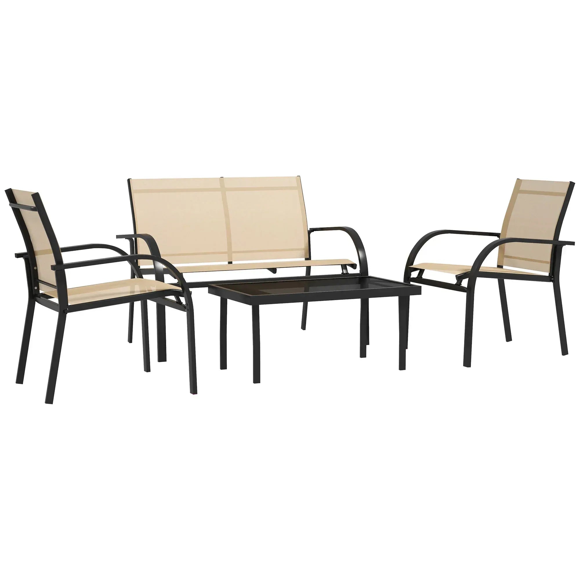 Four-Piece Curved Steel Garden Dining Set - Beige/Grey - Bobobiy
