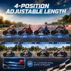 Black kids electric go kart with 4-position adjustable length, multiple rider sizes