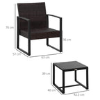 Rattan wicker bistro set with chair and table dimensions, beige seat cushion, dark frames