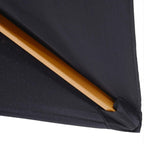 Black parasol canopy edge with reinforced seam and folded corner