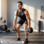 Grey 2.5 kg metal plates on dumbbells, round weight discs with center holes