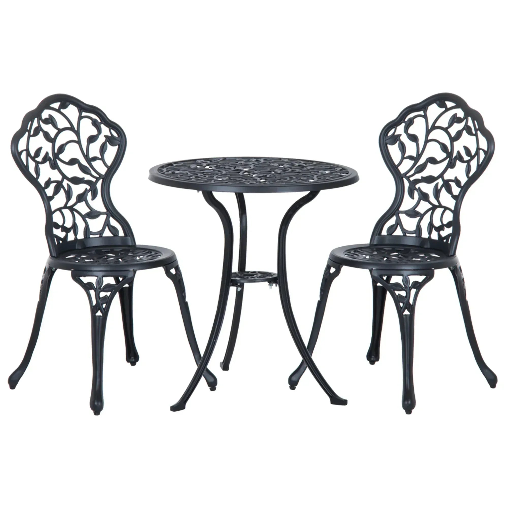 3 Pcs Aluminium Bistro Set Garden Furniture Dining Table Chairs Antique Outdoor Seat Patio Seater Black - Bobobiy