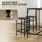 Rustic brown bar table and stools with adjustable leveling feet for uneven floors