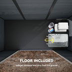 Interior of dark grey resin shed with included floor panel on the base