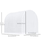 White greenhouse size diagram with side, height, and base width dimensions