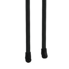 Close-up of black metal fence panel posts with pointed base tips for ground insertion