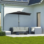 Black half patio parasol standing over outdoor seating on a terrace