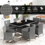 Outsunny 7-Piece Rattan Garden Set with Cushions, 6-Seater Garden Table and Chairs, Rattan Dining Set with 6