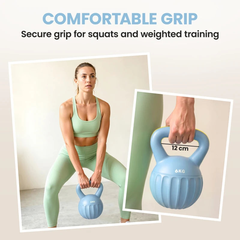 Blue 6 kg kettlebell with contoured non-slip handle