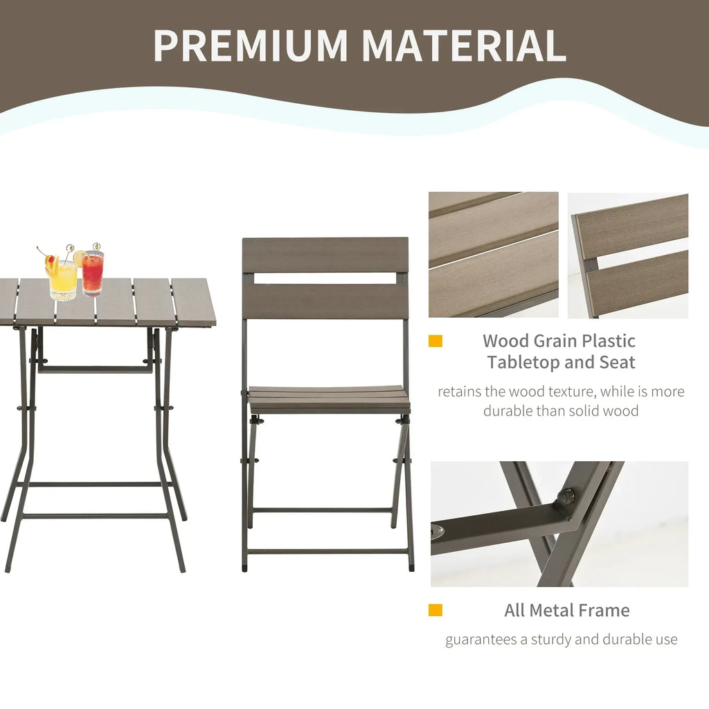 3 Piece Foldable Garden Bistro Set Patio Furniture Set with Table and 2 Chairs for Conservatory Balcony Terrace, Grey - Bobobiy