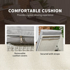 Light grey lounge chair seat cushion with removable cover and secure strap system