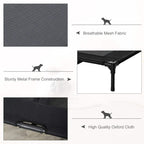 Black elevated pet cot bed with breathable mesh and metal frame feet