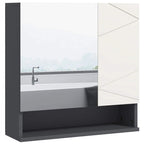 Light grey wall-mounted bathroom mirror cabinet with open shelf and internal storage