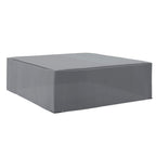 Grey outdoor rattan furniture protective cover, rectangular top with corner eyelets