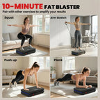Black vibration plate exercise machine used for squat and plank exercises