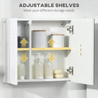 White bathroom cabinet interior with adjustable shelves and soft-close door hinges
