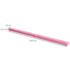 Pink balance beam with 240 cm length and 10 cm wide soft top.