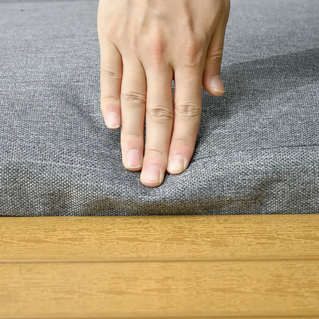 3 Pieces Patio Furniture Set, Outdoor Garden Sofa Conversation Set w/ Padded Cushions, Wood Grain Plastic Top Table and Side Panel, Dark Grey - Bobobiy