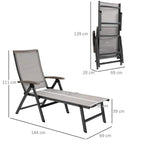 5-position folding chaise lounge chair with grey mesh seat and black metal frame