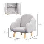 Grey toddler armchair size diagram showing seat and arm dimensions