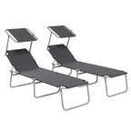 Grey folding sun lounger set of 2 with adjustable backrests, reclining chairs