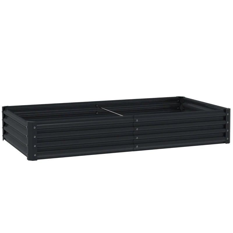 Dark grey galvanised steel open planter box with slatted sides and open top