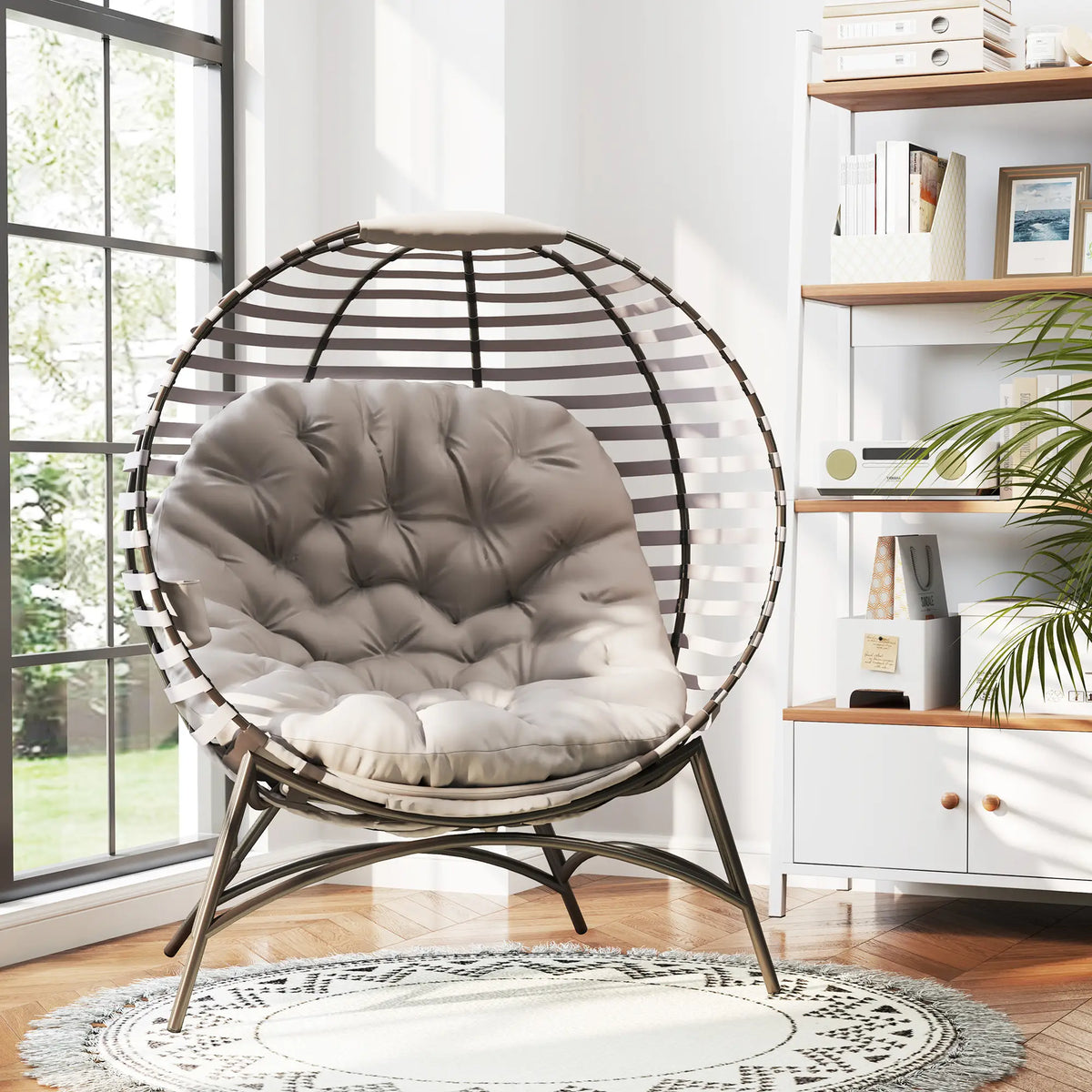 Outsunny Egg Chair with Cushion & Side Pocket Light Grey