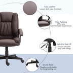 Brown mid-back office chair with cushioned seat and back, gas-lift base and rolling wheels
