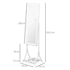 White full-length standing mirror with adjustable stand and visible size markings
