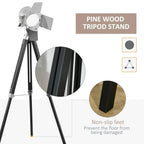 Tripod floor lamp with pine wood tripod stand and non-slip feet