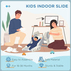 Kids indoor slide infographic featuring a foldable slide and playroom use