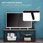 Industrial TV console table with anti-tipping design and two open storage shelves
