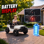 White electric kids ride-on car with power-level light indicator on front