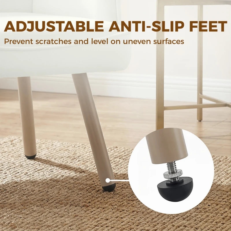 Cream velvet armchair with adjustable anti-slip feet on wooden legs