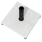 Rectangular parasol base with black pole insert on white wood-effect slab