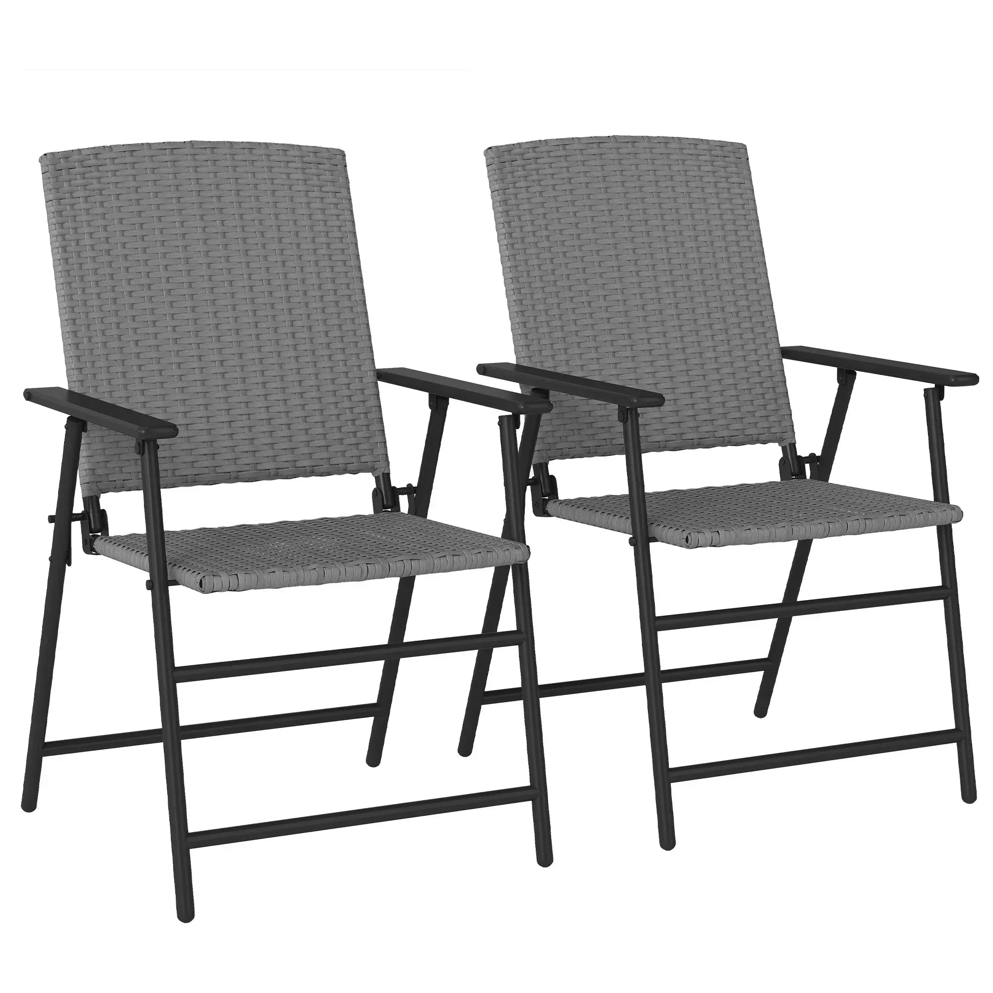 Set of Two Folding Rattan Seat Chairs - Grey - Bobobiy