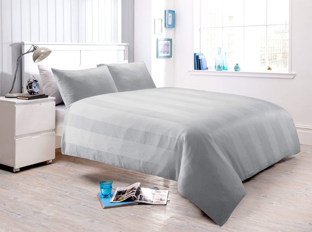 Waffle Stripe Handwoven Jacquard Cotton Rich Duvet Cover Set Luxurious and Comfortable Bedding Available in Multiple Sizes and Colours - Bobobiy